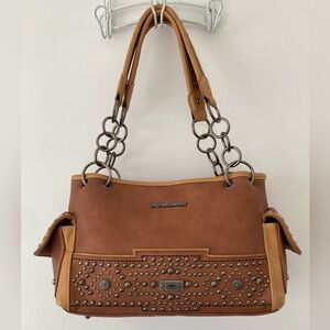 Montana West Tan and Brown Studded Shoulder Bag